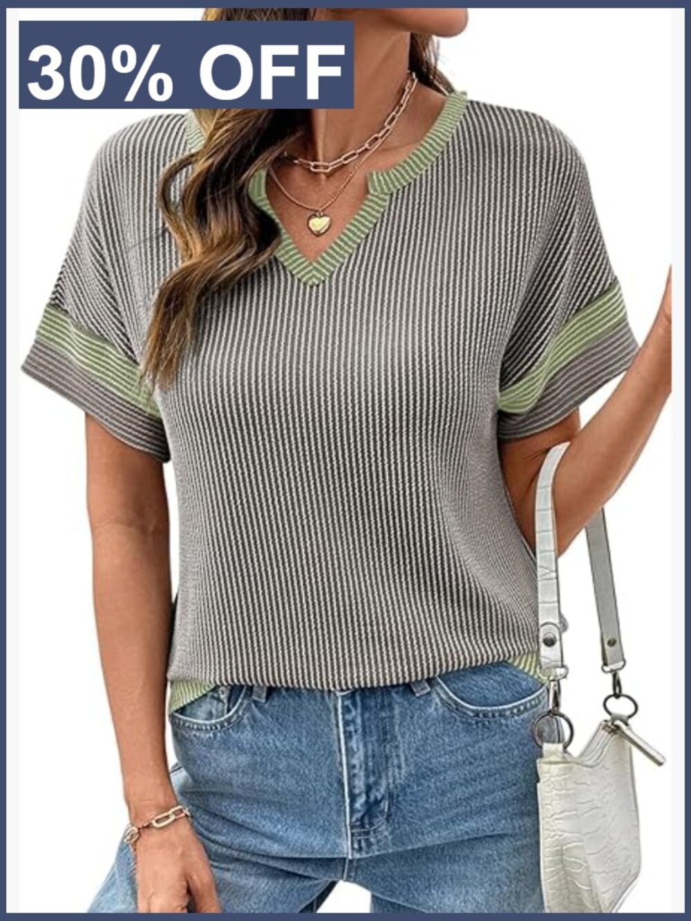 Colorblock V Neck Short Sleeve T Shirt Casual Summer Top